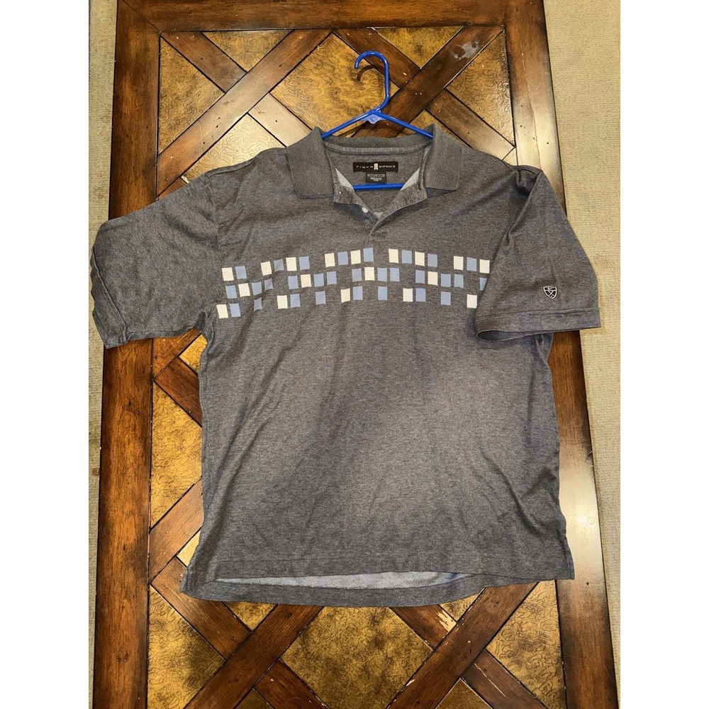 Tiger Woods Shirt Mens Size Large Gray Graphic Golf Polo Active Nike Swoosh VTG